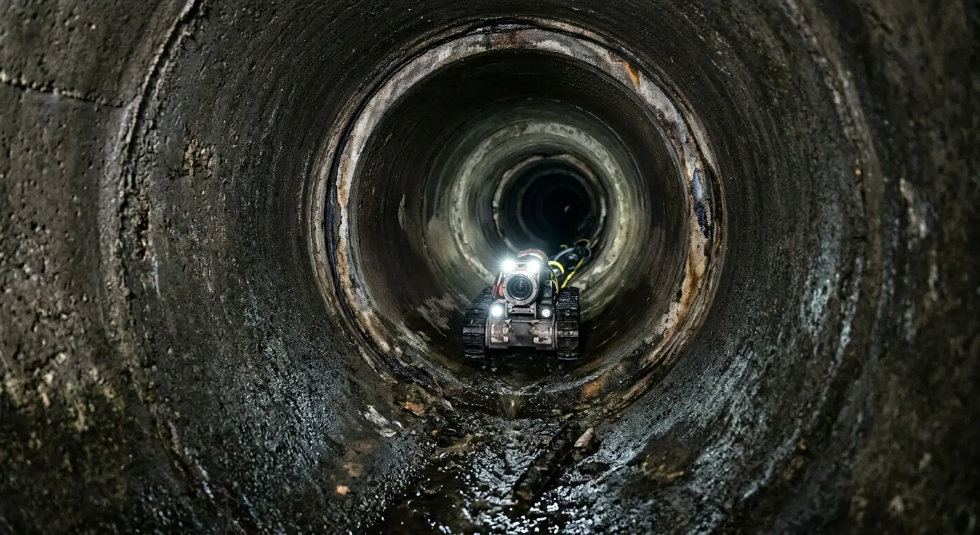 Robotic sewer camera inspecting pipe interior for Sewer Line Repair in New London